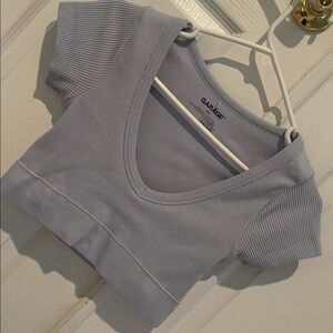Garage Ribbed V-Neck Crop Top in Light Gray-Blue